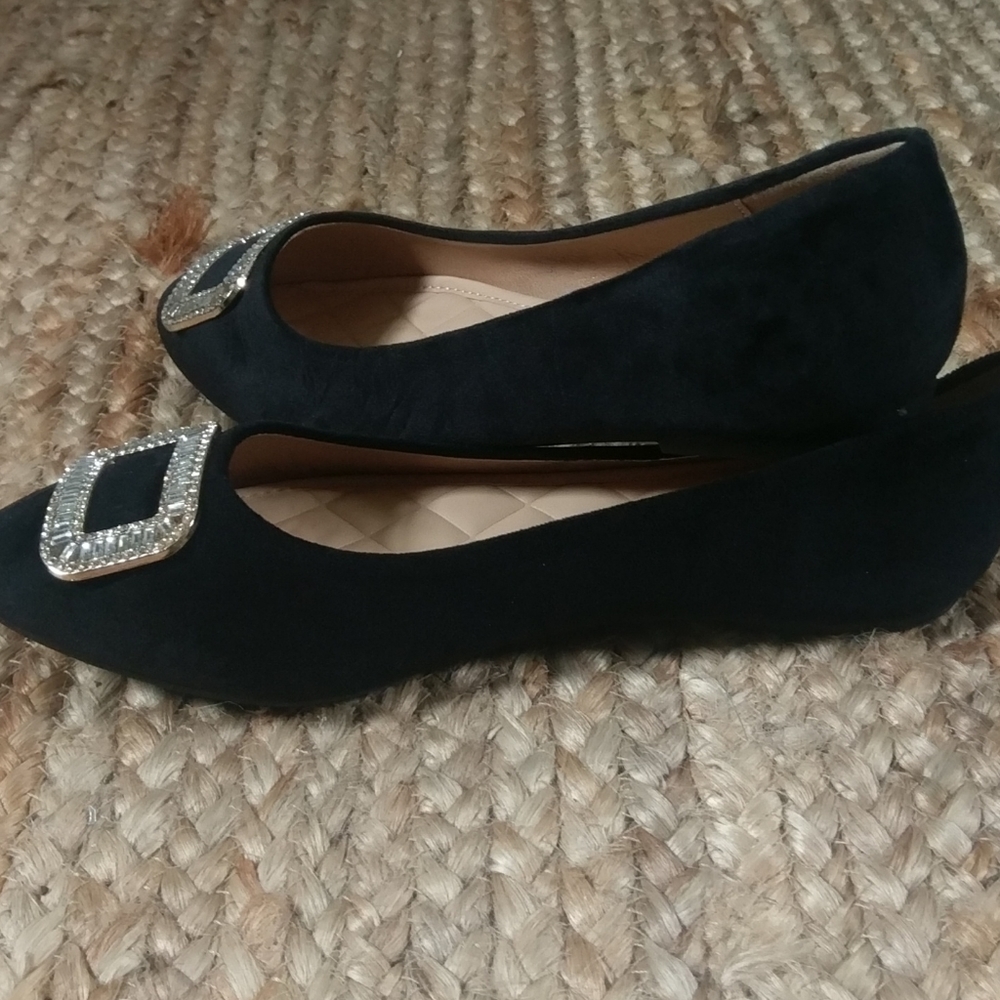 Black Velvet Jeweled Flat Holiday Shoes Size 7 by Avon NEW - Picture 2 of 4